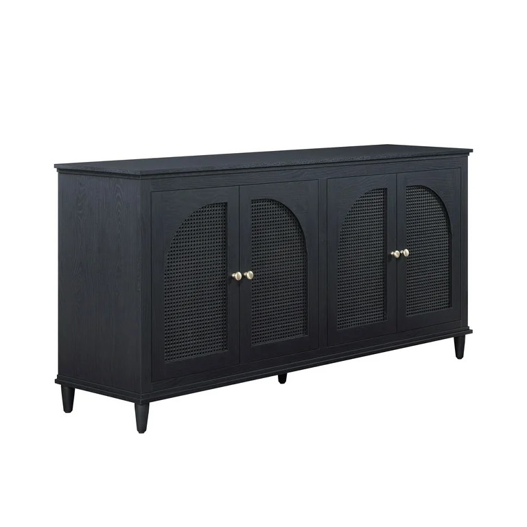 Beautiful Drew Rattan 4-Door Buffet Sideboard by Drew Barrymore, 2 Adjustable Shelves, Black Fini... | Walmart (US)