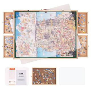 1500-Piece Puzzle Table with Folding Legs 4-Drawers and Cover Wooden Jigsaw Puzzle Plateau Adjust... | The Home Depot