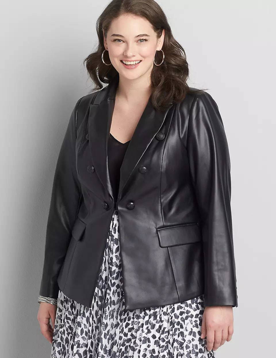 Faux-Leather Double-Breasted Blazer | Lane Bryant (US)