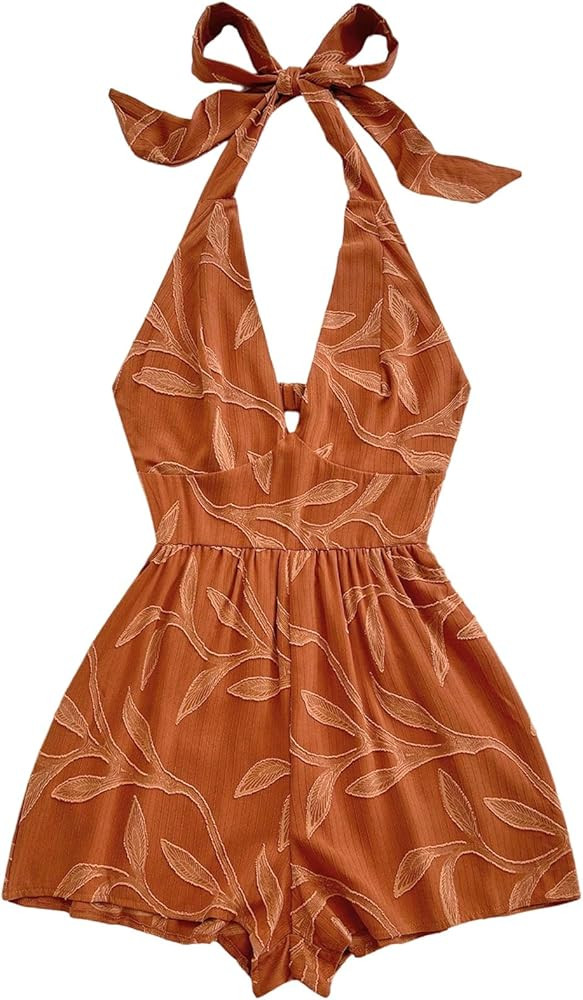 SOLY HUX Women's Summer Halter Romper Deep V Neck Backless Sleeveless Boho Short Jumpsuit | Amazon (US)