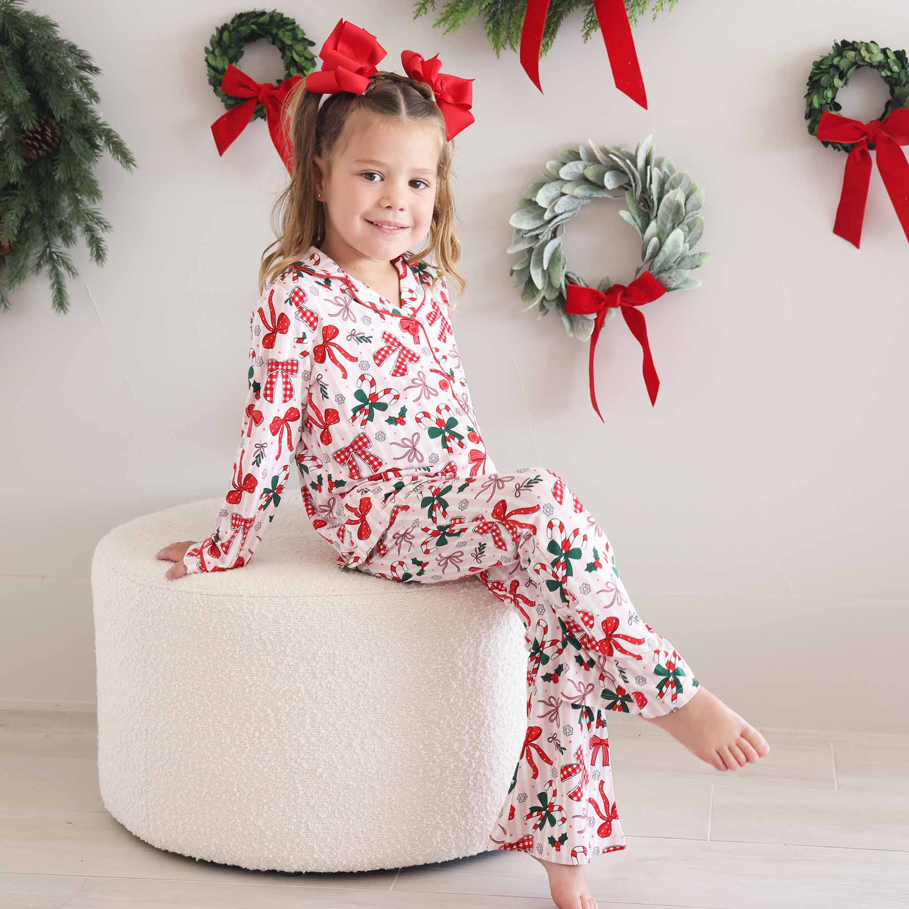Girl's Two Piece Flare Lounge Set | Bow What Fun | Caden Lane