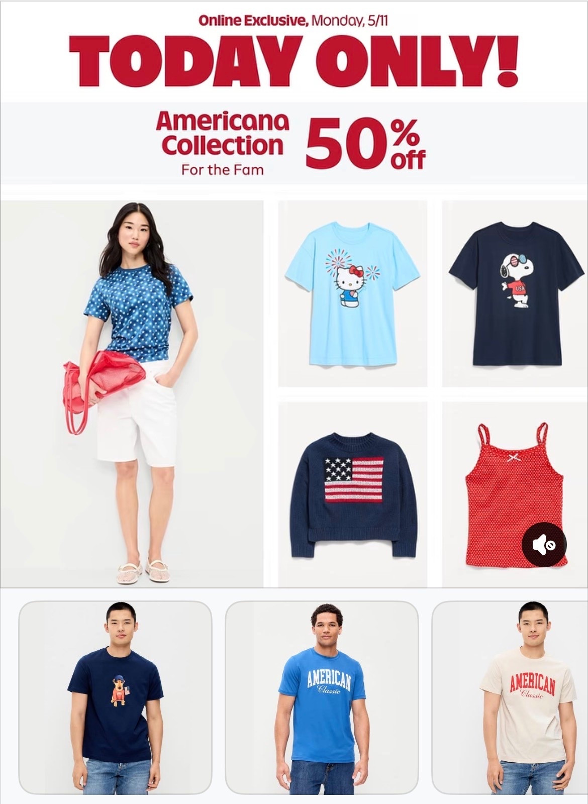 Old Navy has their full Americana Collection for kids and adults on sale for 50% Off today! 🇺🇸 So many fun items available at a great discount, from tees to sweaters and sweatshirts to tank tops to shorts. This full collection has been getting so much social media attention - definitely worth a browse! 🙌🏻

#LTKSeasonal #LTKootd #LTKSaleAlert