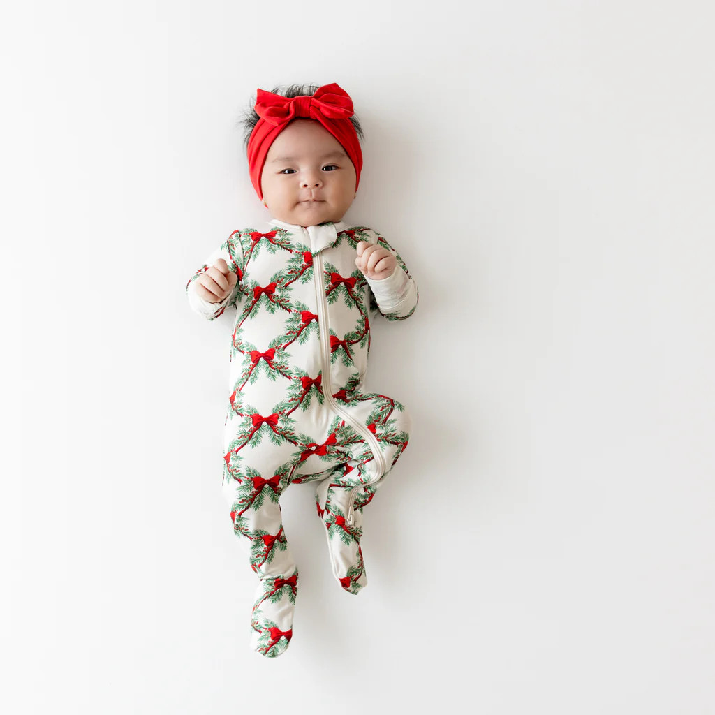 Zippered Footie in Holiday Bow | Kyte Baby
