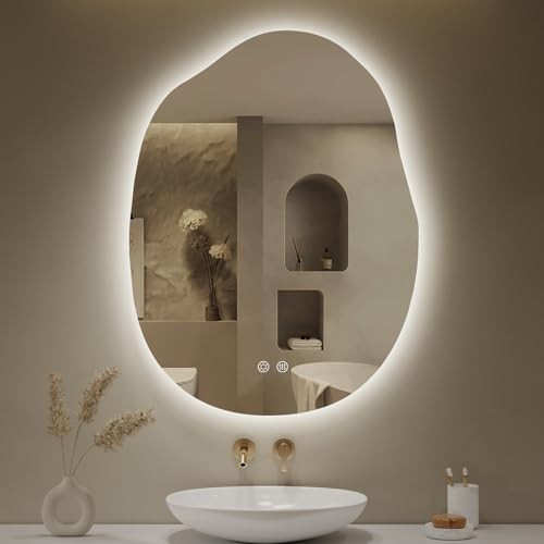 LOVESPEJO Irregular Backlit Mirror Bathroom 24x32 Inch, Asymmetrical LED Bathroom Mirror with Lights, Fogless, Dimmable, 3 Colors, Horizontal/Vertical | Amazon (US)