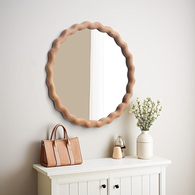 Natural Wood Round Mirror 24" Decorative Rustic Large Circle Waved Mirror Irregular Farmhouse Mir... | Amazon (US)