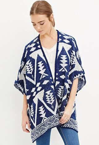 FOREVER21 Women's  Southwestern-Patterned Open-Front Poncho | Forever 21 (US)