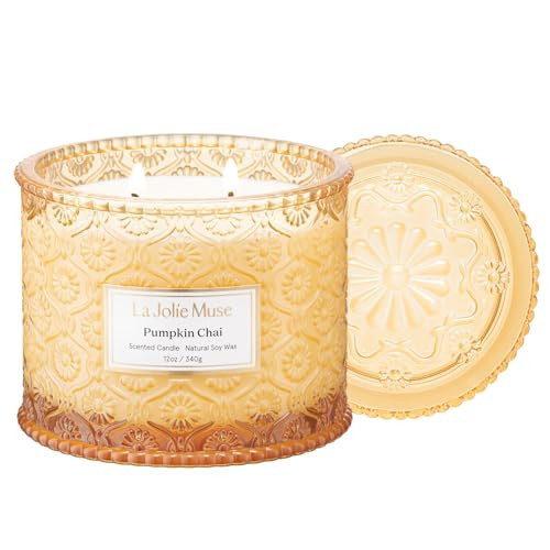 LA JOLIE MUSE Pumpkin Candle, Fall Candles for Home Scented, Large 2-Wick Soy Candles, Luxury Jar Candle Gifts for Women & Men, 60 Hours Long Burning, Pumpkin Chai, 12oz | Amazon (US)