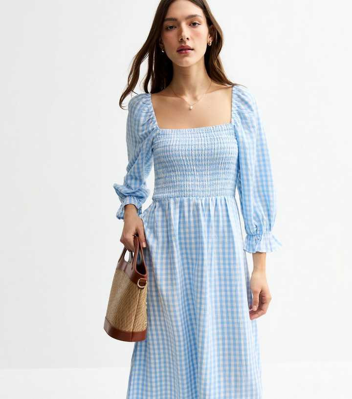 Blue Gingham Check Midi Dress | New Look | New Look (UK)