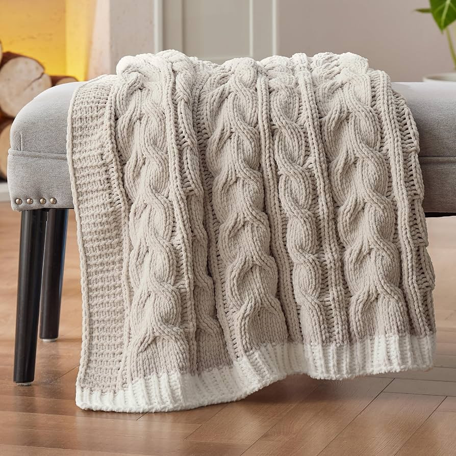 Bedsure Cable Knit Throw Blanket for Couch Bed - Breathable Chenille Chunky Knit Throw Blanket fo... | Amazon (US)