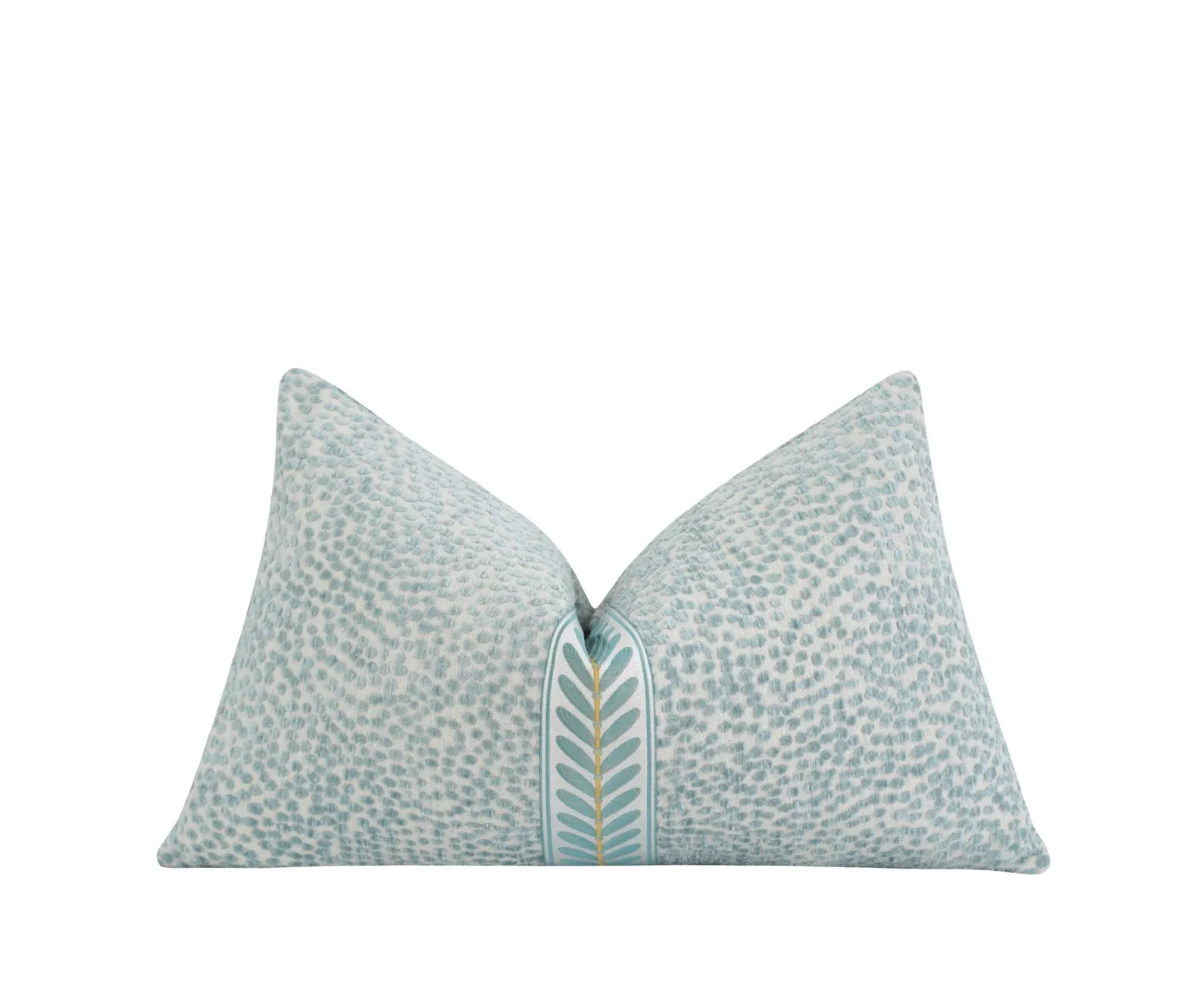 Mist Blue Chenille Lumbar Pillow Cover • Green Embroidered Leaf Trim • Textured Dotted Accent... | Etsy (US)