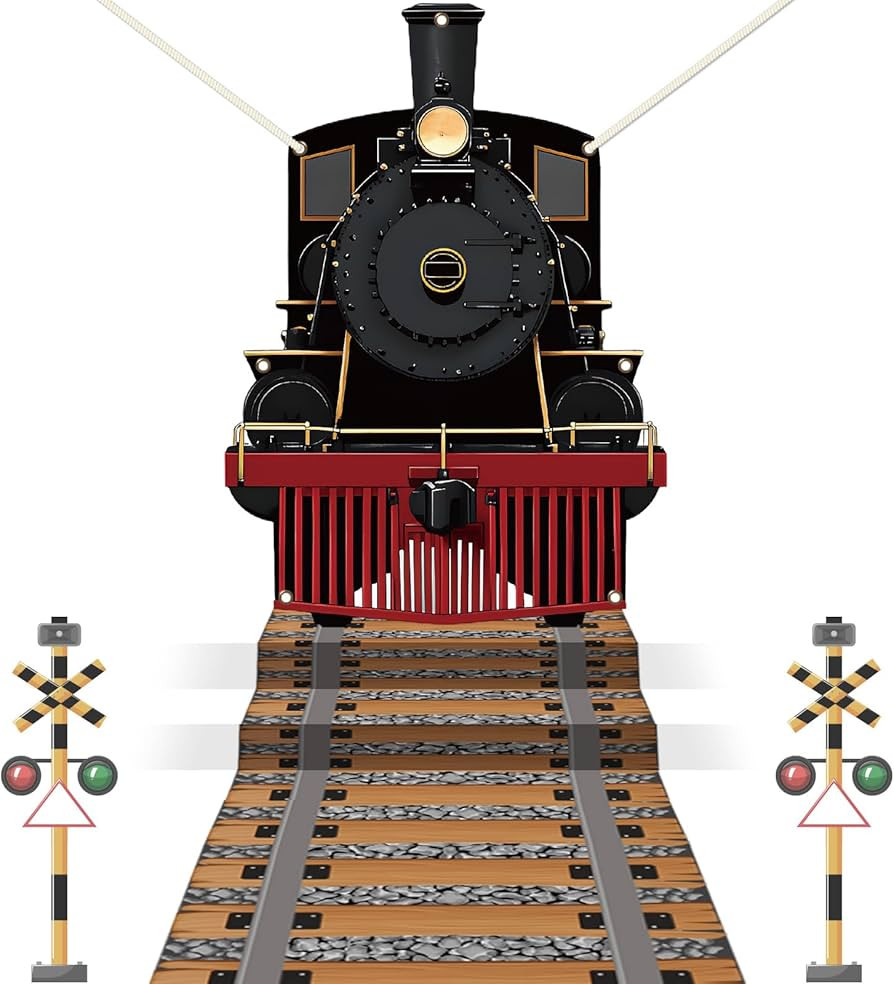 Train Party Decoration Train Hanging Banner Railroad Track Aisle Polyester Fabric for Christmas P... | Amazon (US)