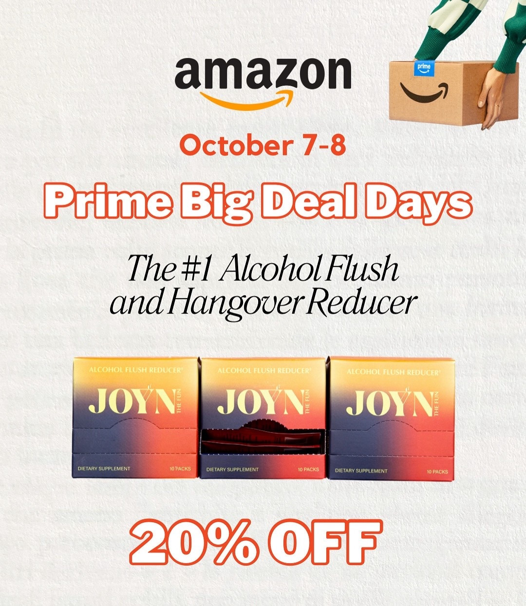 Alcohol flush & hangover relief is only one click away (while supplies last). Stock up on Amazon Prime Big Deal Days!

