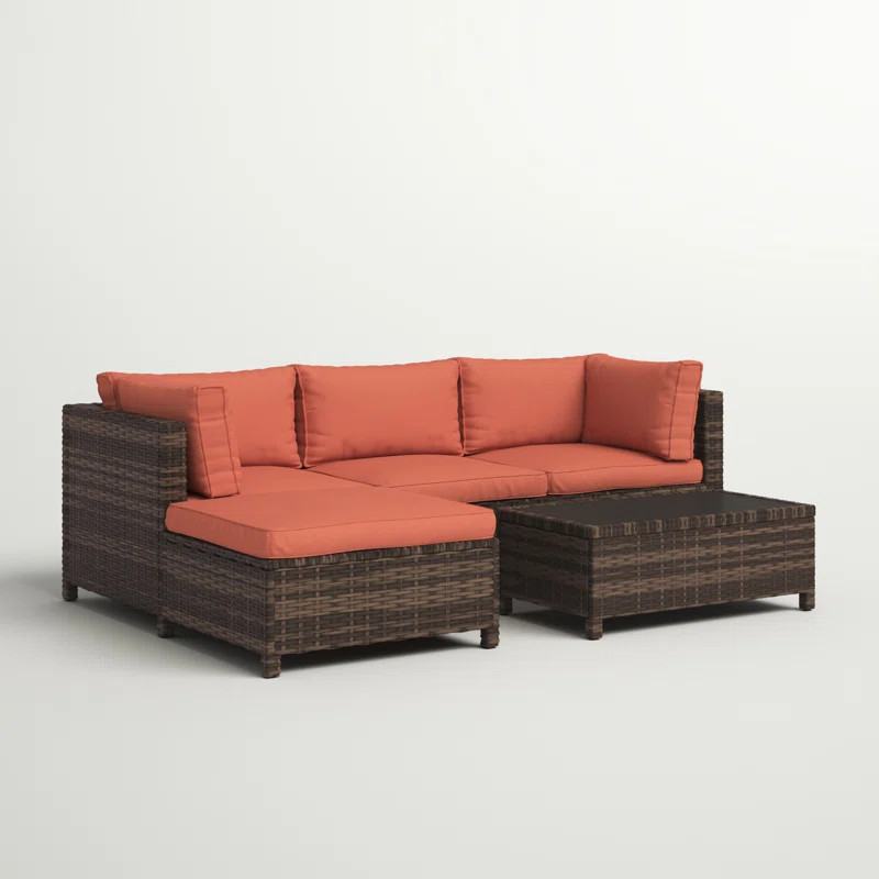 Parkhurst 3 - Person Rattan Sectional Outdoor Seating Group with Cushions | Wayfair North America