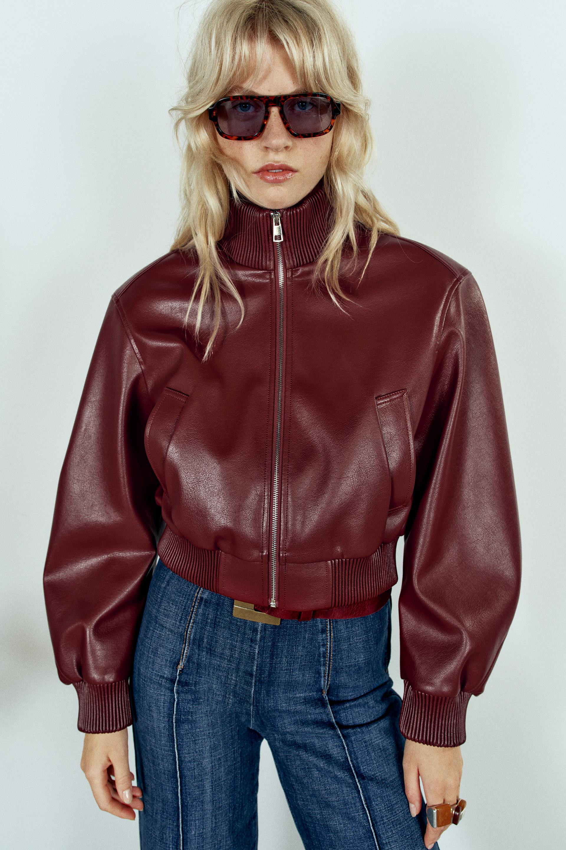 Zara - Cropped Bomber Jacket With Shoulder Pads - Red - M - Woman | Zara US