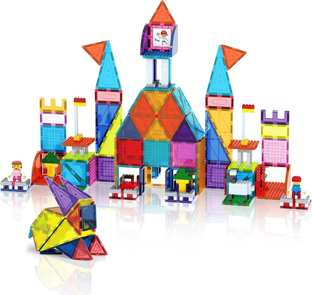 PicassoTiles 353pcsMagnetic Brick Tile and Magnetic Tile Combo Set, Action Figures Included, Buil... | Amazon (US)