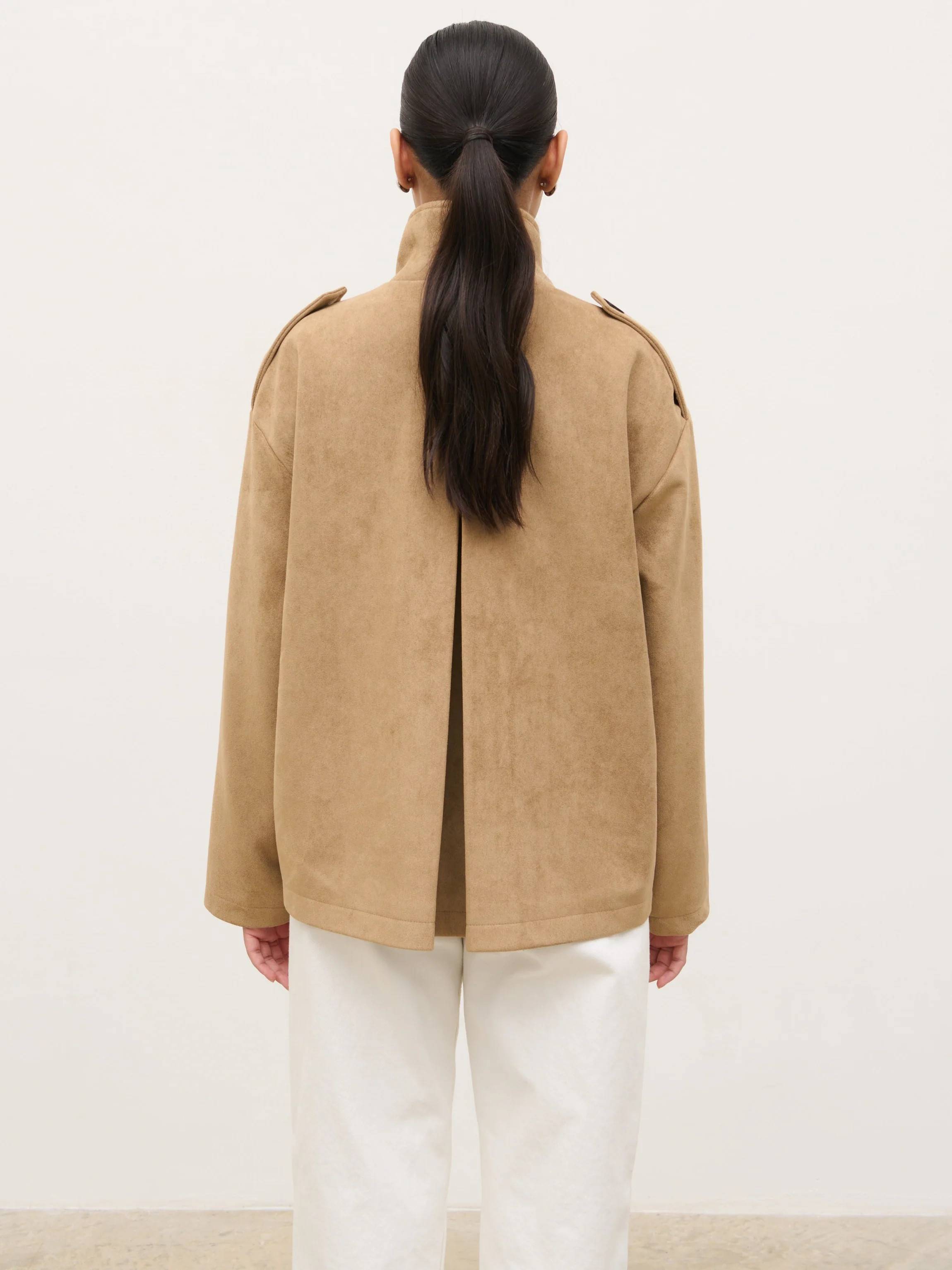 Sophie Faux Suede Funnel Neck Jacket - Taupe | Pretty Lavish (UK)
