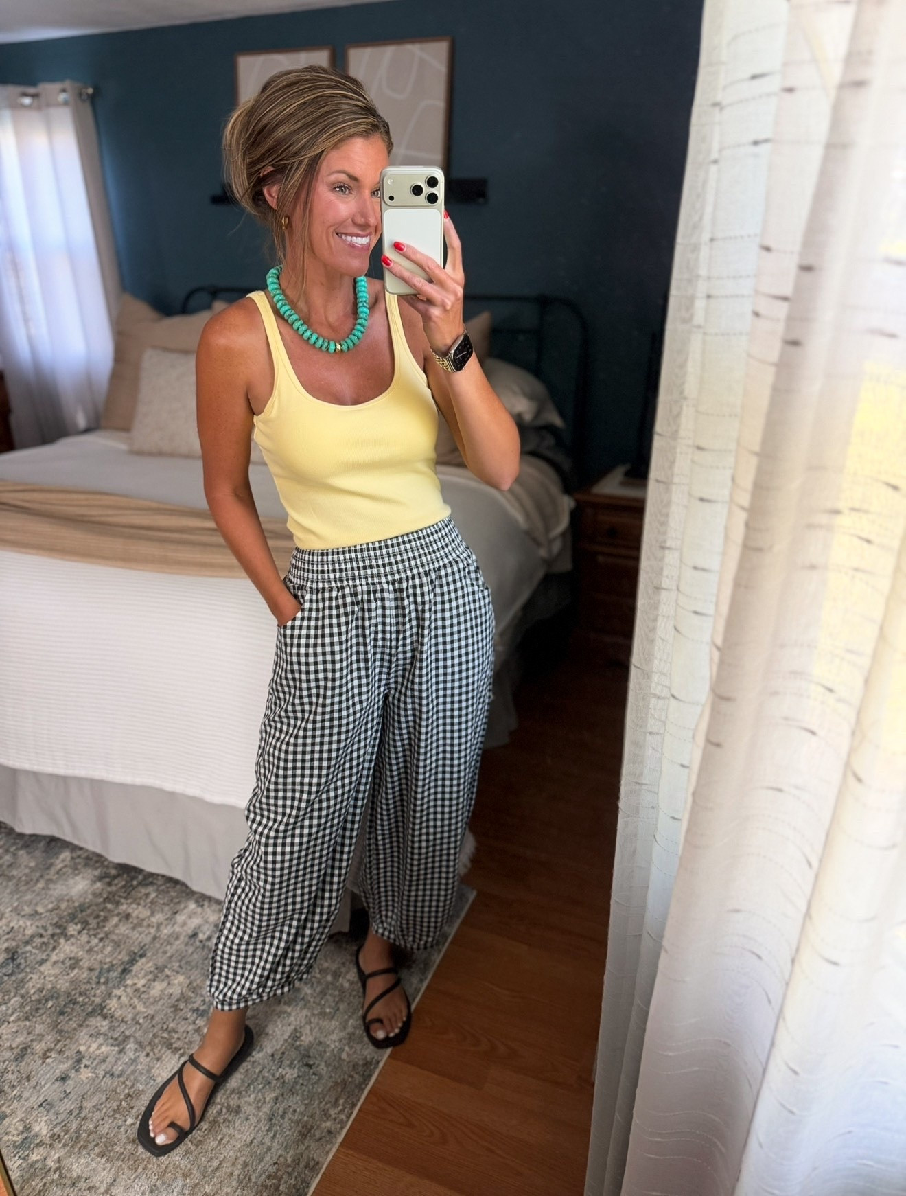 My favorite trends right now. Beaded necklaces, built in bra tanks and fun pants. Wearing medium in tank and pants. 

#LTKSeasonal #LTKOver40 #LTKmomlife