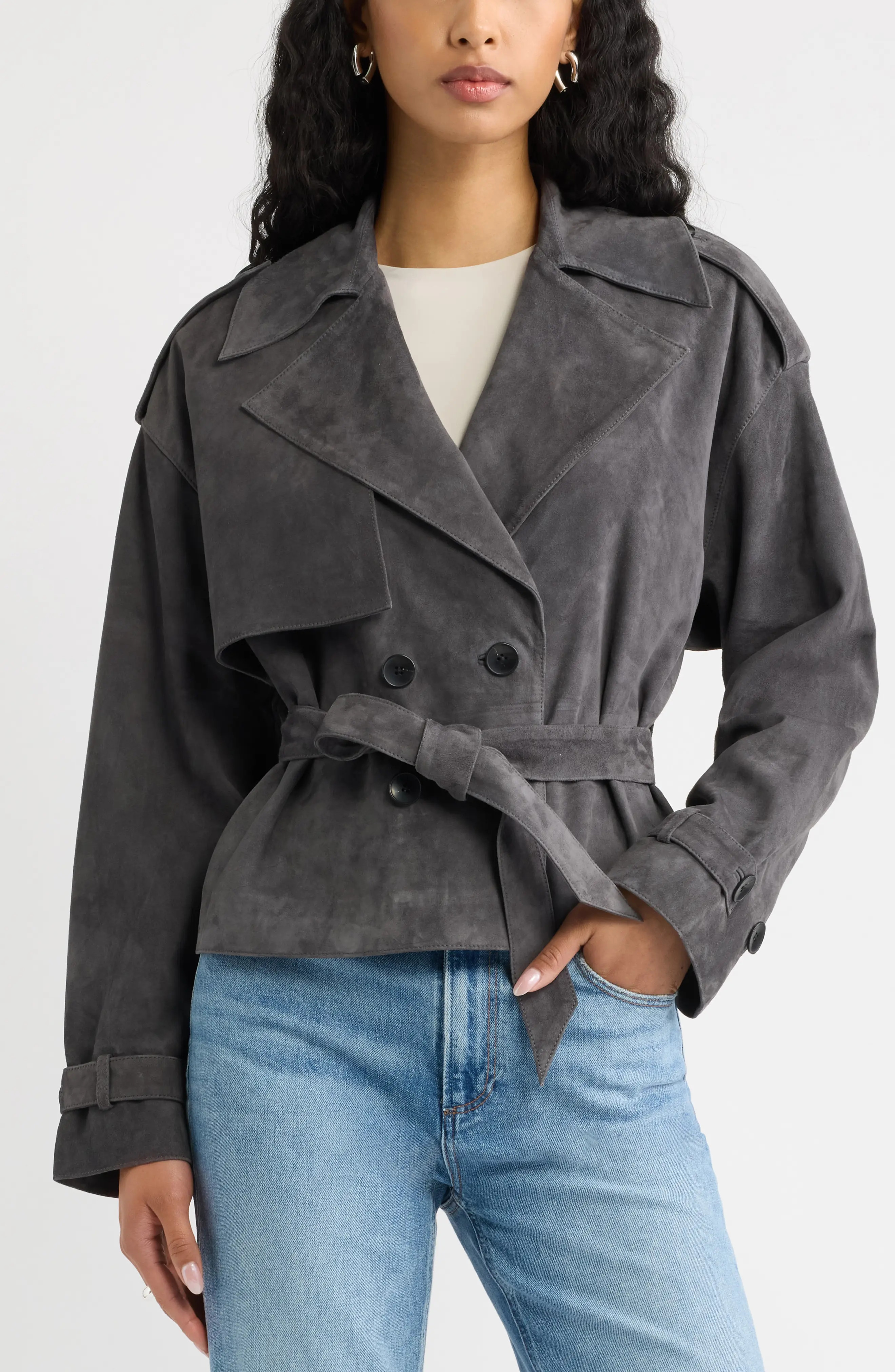 Open Edit Suede Trench Jacket (Women) | Nordstrom | Nordstrom