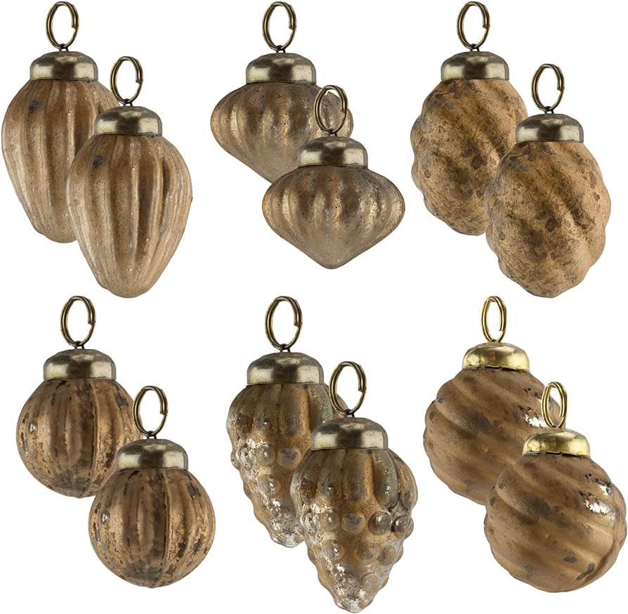 AuldHome Small Glass Finial Ornaments (Set of 12, Gold); Distressed Metal Antique Style Christmas... | Amazon (US)