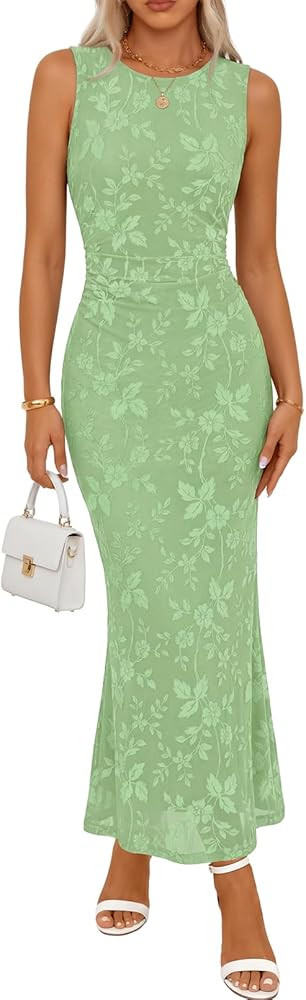 MEROKEETY Women's Summer Wedding Guest Maxi Dress 2026 Sleeveless Floral Bodycon Mesh Cocktail Fo... | Amazon (US)
