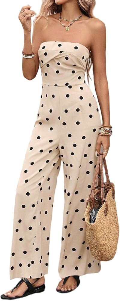 Womens Summer Polka Dot Tube Sleeveless Off Shoulder Jumpsuits Strapless Tops Backless Rompers Ca... | Amazon (CA)