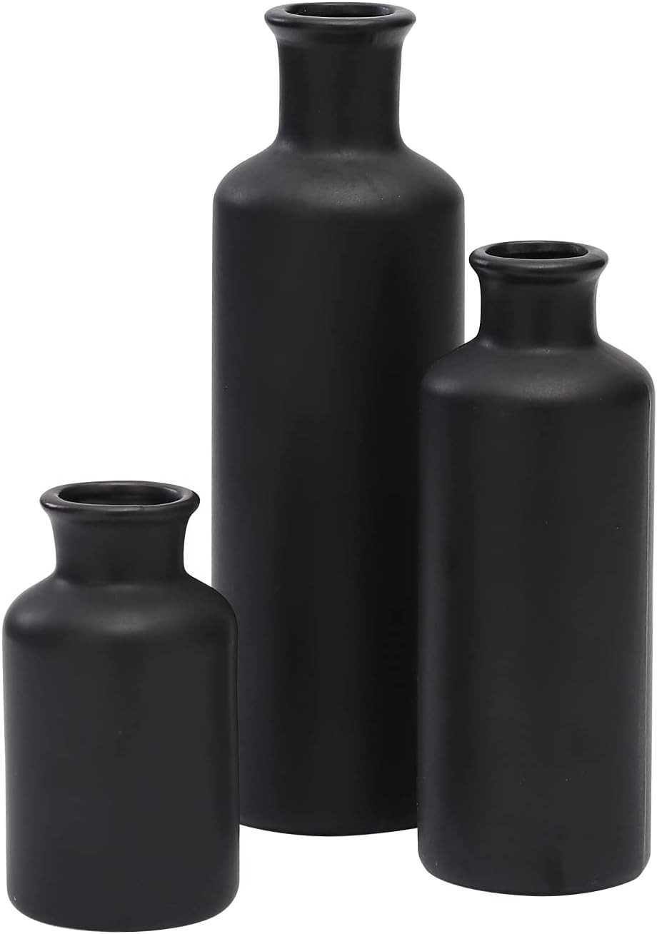 Ceramic Vases for Home Decor, Set of 3 Small Vases, Black Vases, Decorative Vases, Modern Farmhou... | Amazon (US)
