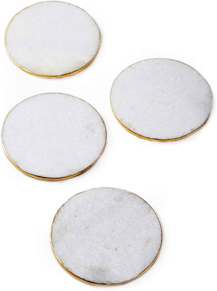 Serene Spaces Living Set of 4 Natural Marble Coasters with Gold Edge, Suitable for Any Cup, Coffe... | Amazon (US)