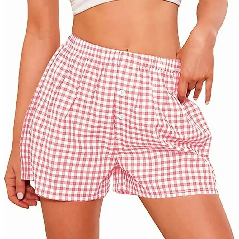PRETTYGARDEN Womens Shorts Boxers 2025 Summer Gingham Pajama Lounge Sleep Y2K Plaid Pj Shorts Bea... | Walmart (US)