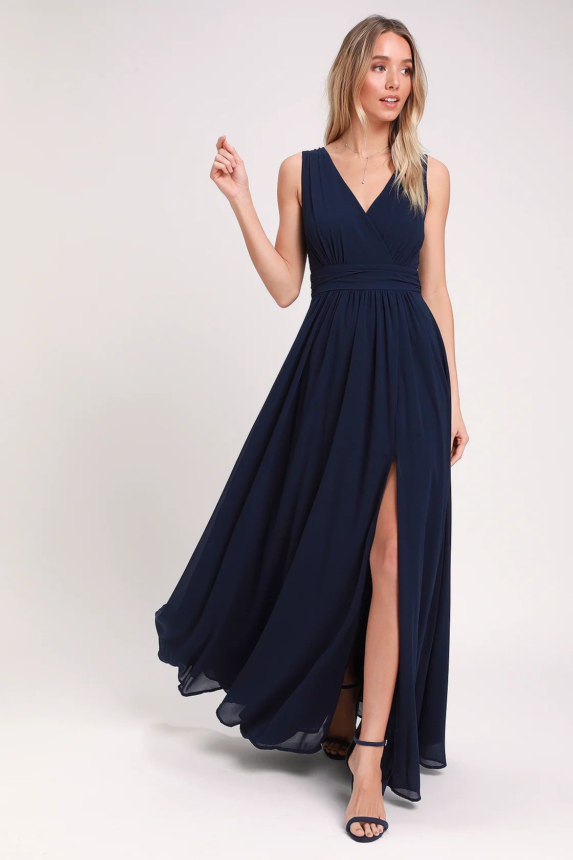 Thoughts of Hue Navy Blue Surplice Maxi Dress | Lulus