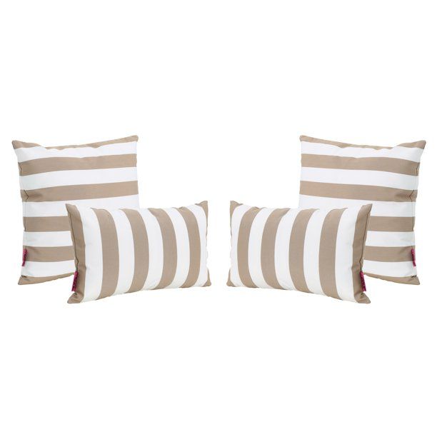 GDF Studio Coronado Outdoor Traditional Water Resistant Throw Pillows, Set of 4, Brown and White ... | Walmart (US)