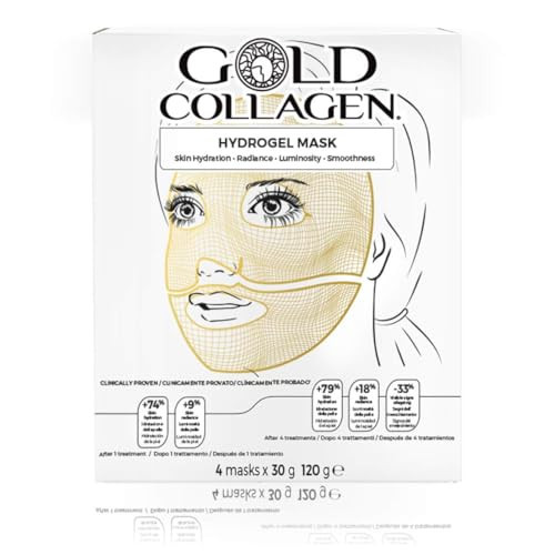 GOLD COLLAGEN Hydrogel Mask Set - Face Masks Skincare Set for Dehydrated & Tired Skin, Sheet Mask x 4 with Hyaluronic Acid Against Wrinkles & Fine Lines, Cooling Effect Skin Care - Made in South Korea | Amazon (UK)