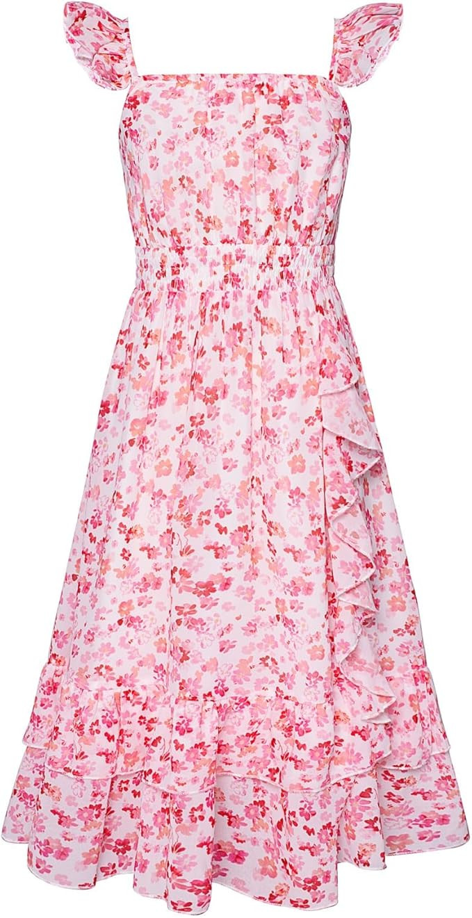 GRACE KARIN Girls Flutter Sleeve Smocked Floral Dresses, Kids Easter Spring Summer Dress, Teen Ha... | Amazon (US)