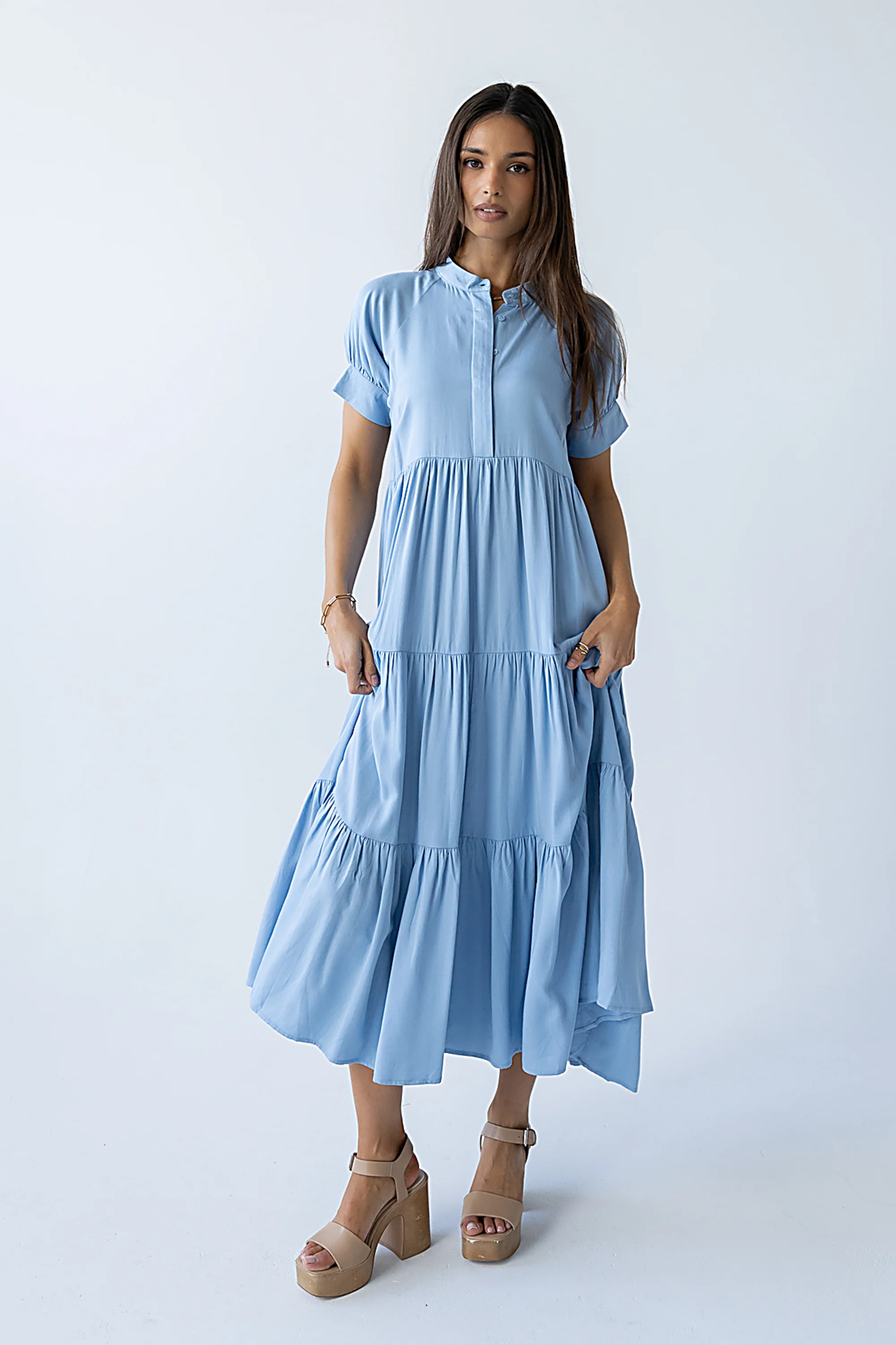 Amanda Tiered Dress in Slate Blue | Böhme US