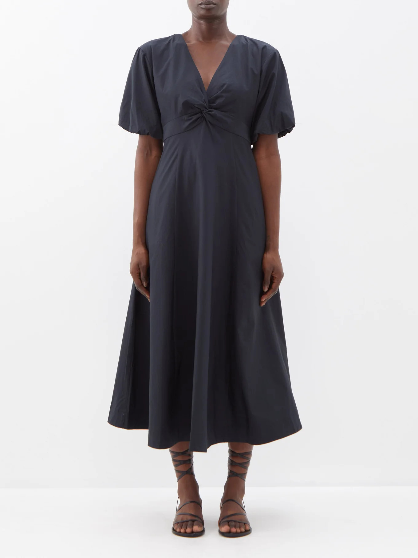 Finley twisted-neckline cotton-blend poplin dress | Staud | Matches (US)