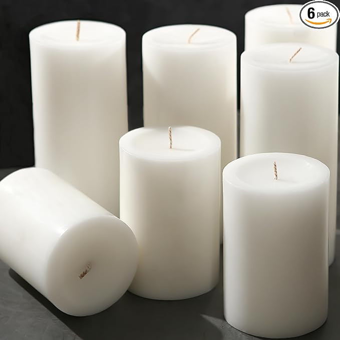 White Pillar Candles, Unscented Pillar Candles Bulk - 50 Hour Long Burn Time - Dripless and Smoke... | Amazon (US)