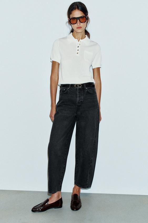 Zara - Z1975 High-Rise Barrel Jeans - White - 32 (Us 14) - Woman | Zara US