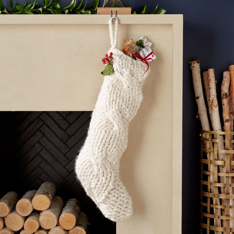 Cozy Ivory Knit Stocking | Crate & Barrel