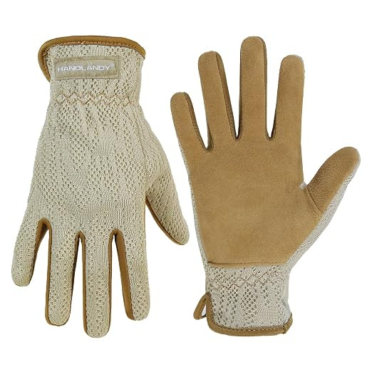 HANDLANDY Leather Gardening Gloves, Leather Work Gloves, Coffee Khaki, M | Durable Utility Womens... | Amazon (UK)