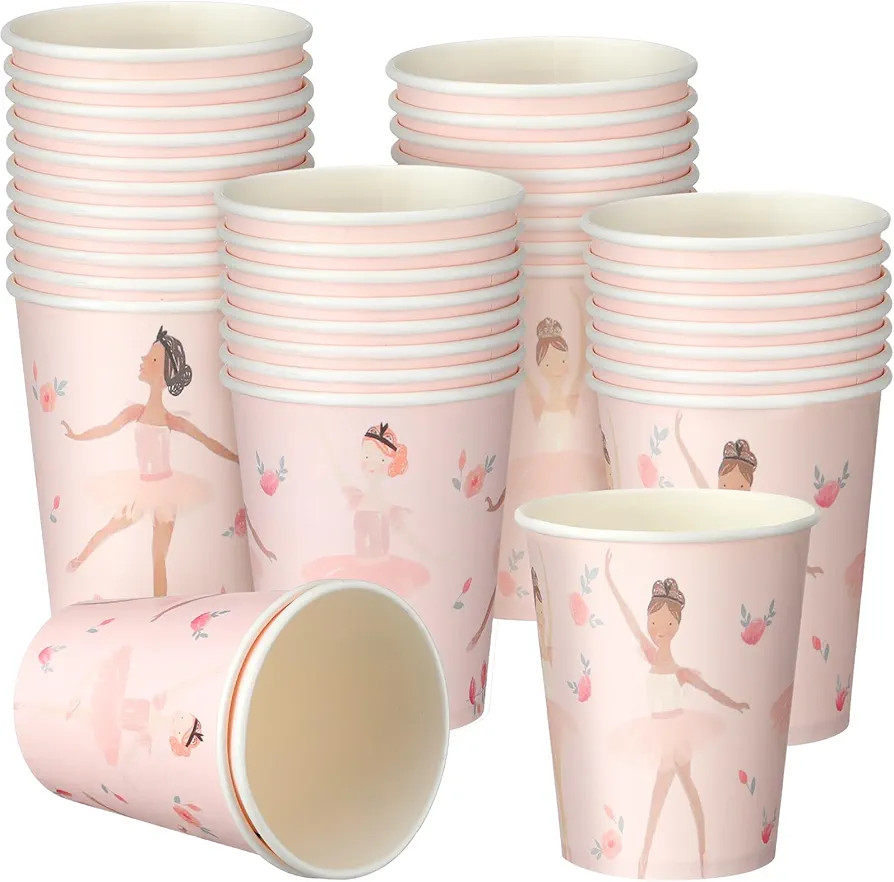 50 Pcs Pink Ballerina Paper Drinking Cups 9 oz Pink Ballet Tutu Dancer Cute Disposable Cups for B... | Amazon (US)