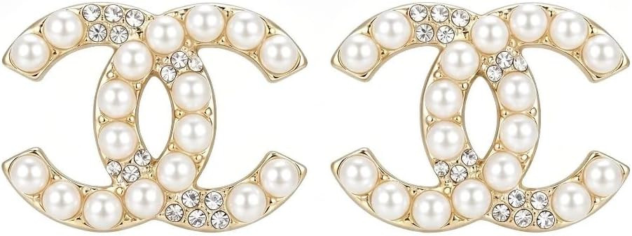 Amazon.com: Women's Letter Stud Earrings, Pearl Accent Gold Frame Earrings, Fashion Jewelry for W... | Amazon (US)