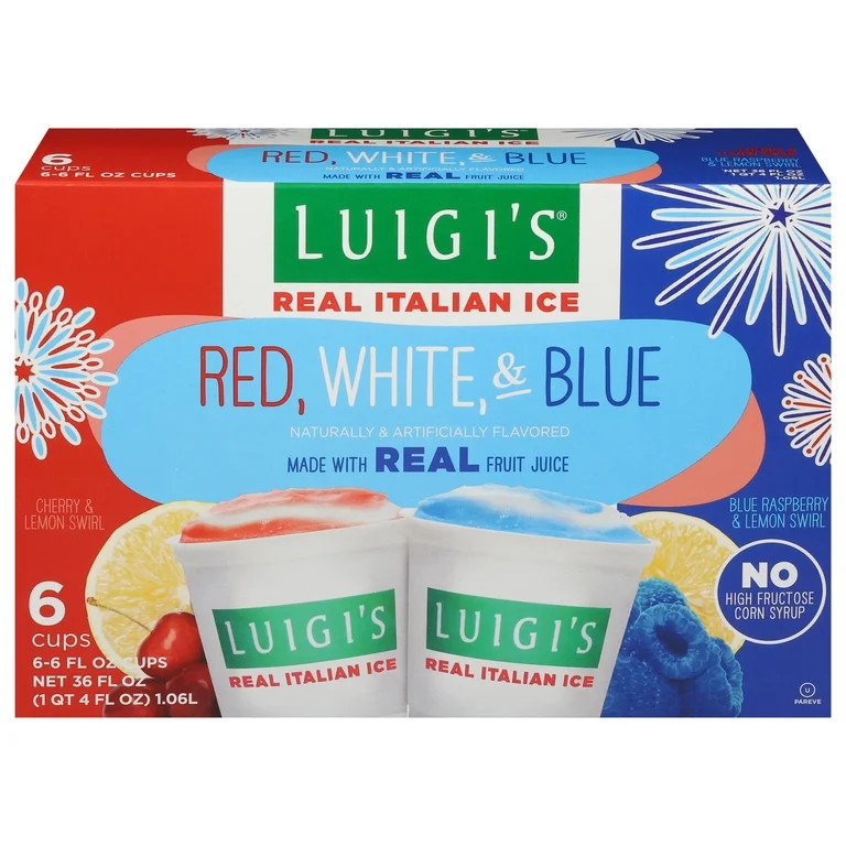 Luigi's Red, White, & Blue Real Italian Ice, 6 fl oz, 6 Count (Frozen) | Walmart (US)
