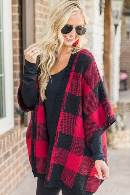 Bundled By The Fire Plaid Poncho | The Pink Lily Boutique