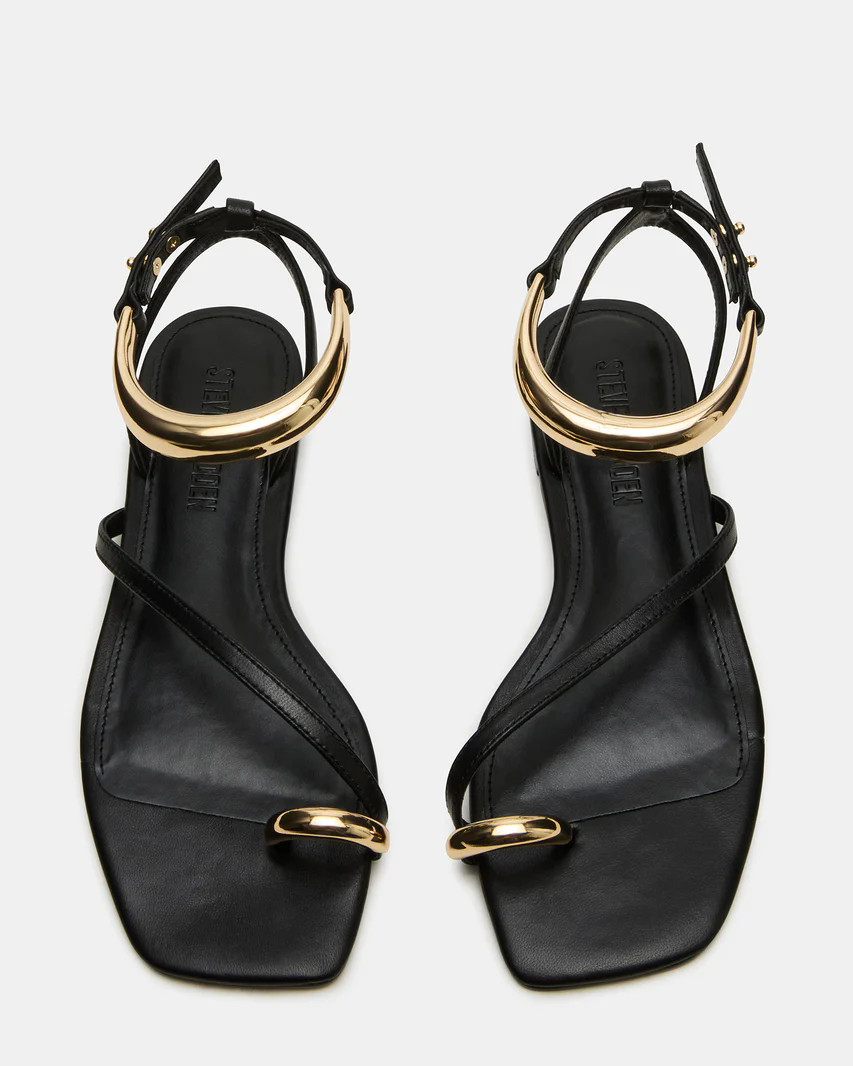 ODYSSEY Black Leather Strappy Square-Toe Sandal | Women's Sandals | Steve Madden (US)