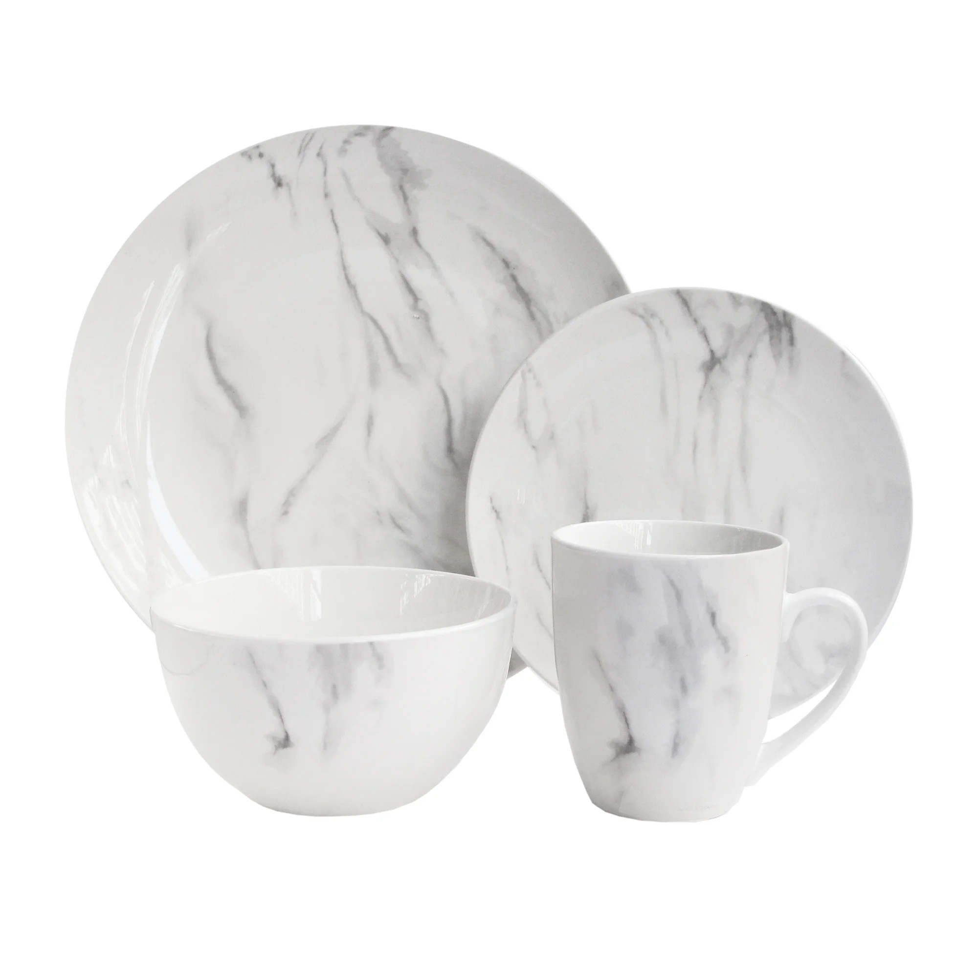 Marble White, Gray 16 Pieces Dinnerware Set 10.5"D, 7.5" Small - Walmart.com | Walmart (US)