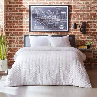 City Scene Orleans 3-Piece White Seersucker Solid Microfiber Full/Queen Duvet Cover Set USHSFN106... | The Home Depot