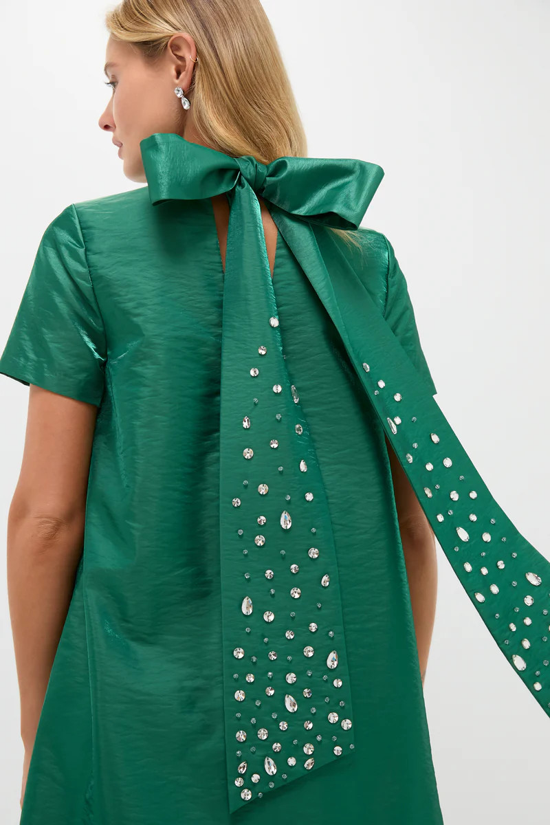 Green Taffeta Embellished Ashton Bow Dress | Tuckernuck (US)