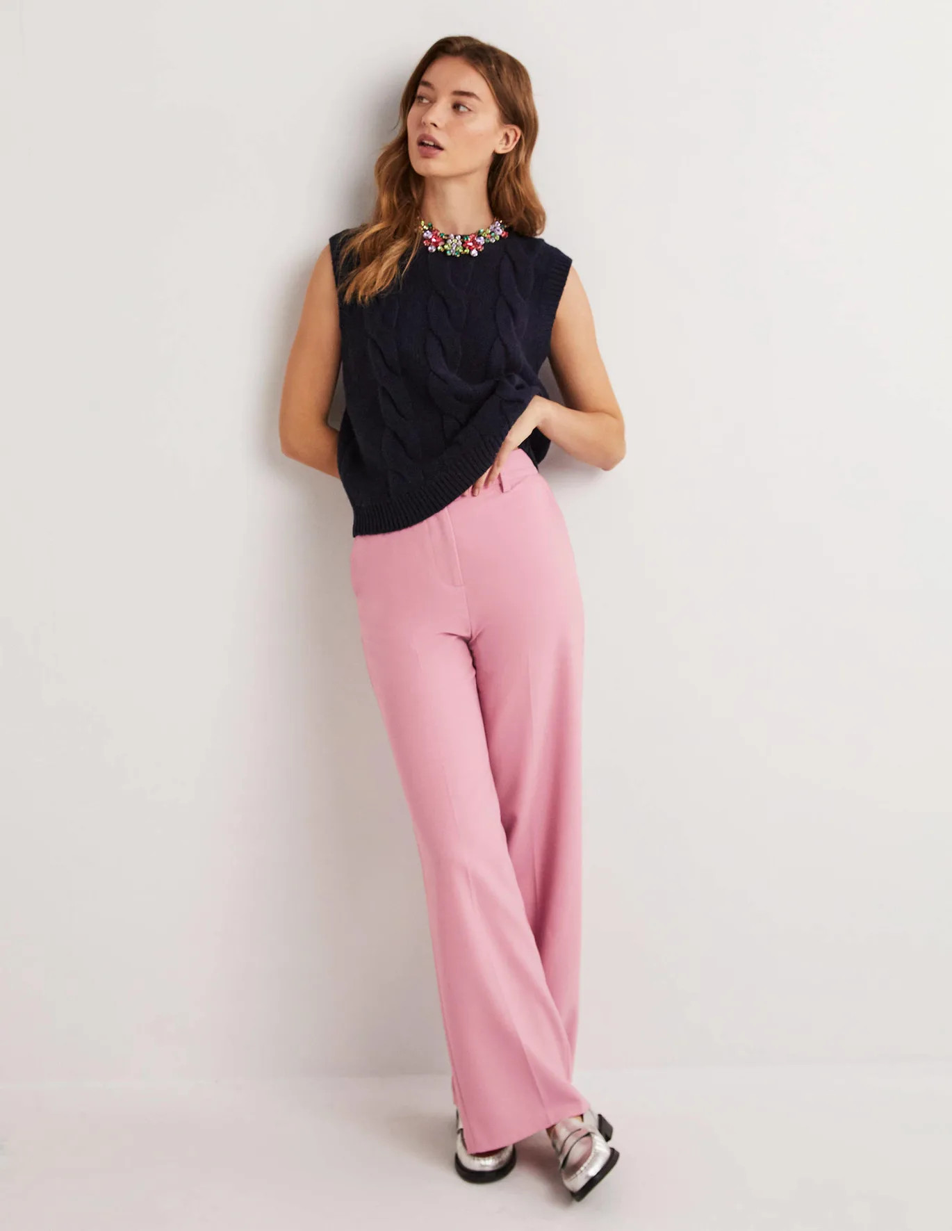 Classic Wide Leg Trouser - Cherry Blossom | Boden (US)