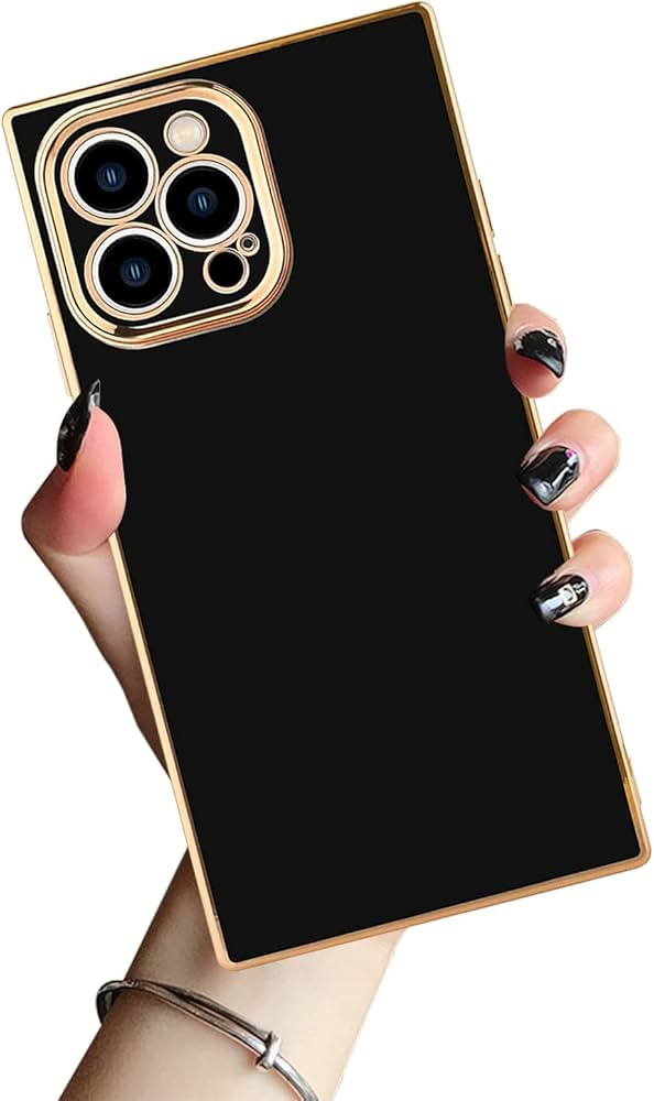 DAHAOGUO Case for iPhone 11 Pro Max Square Case Gold Border Black Soft TPU Bumper Anti-Drop Anti-... | Amazon (US)