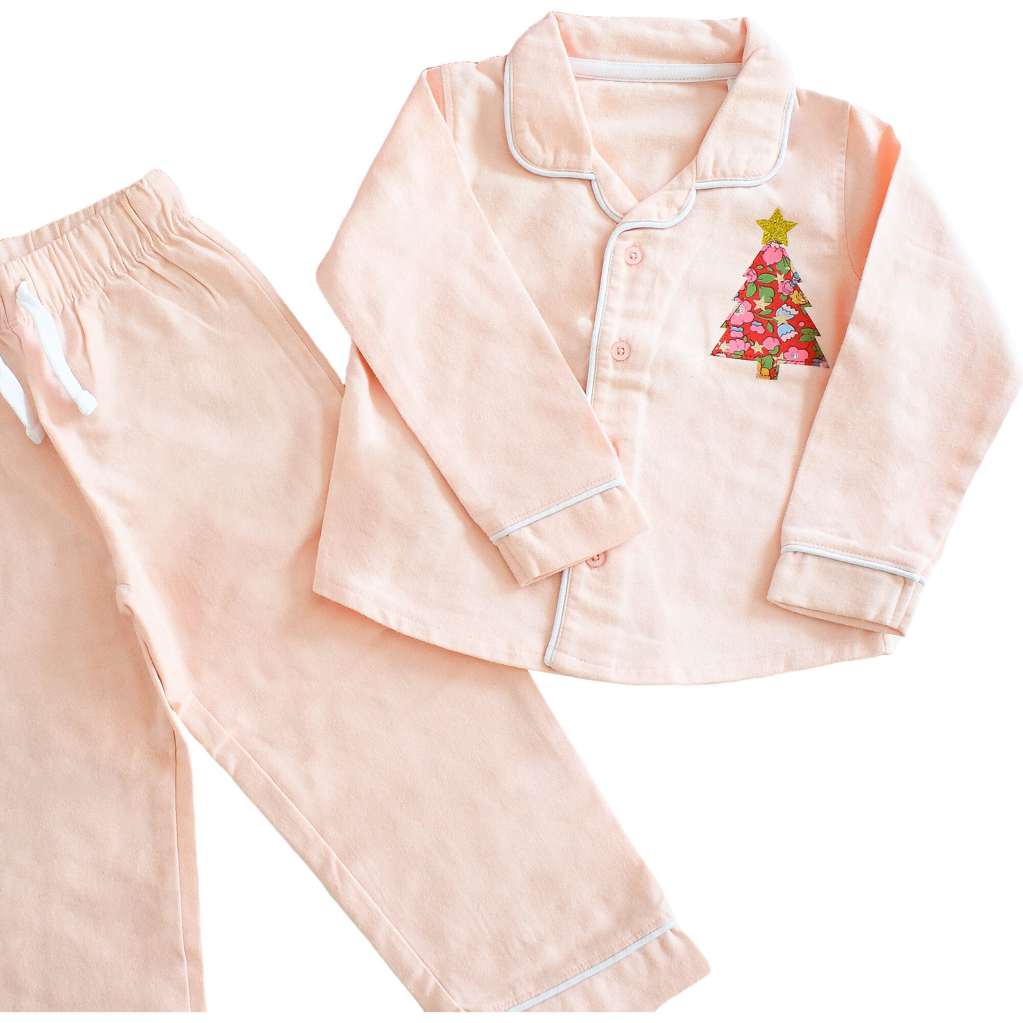 Liberty of London Children's Christmas Tree Design Classic Pink Pyjamas, Betsy Star Red | Maisonette