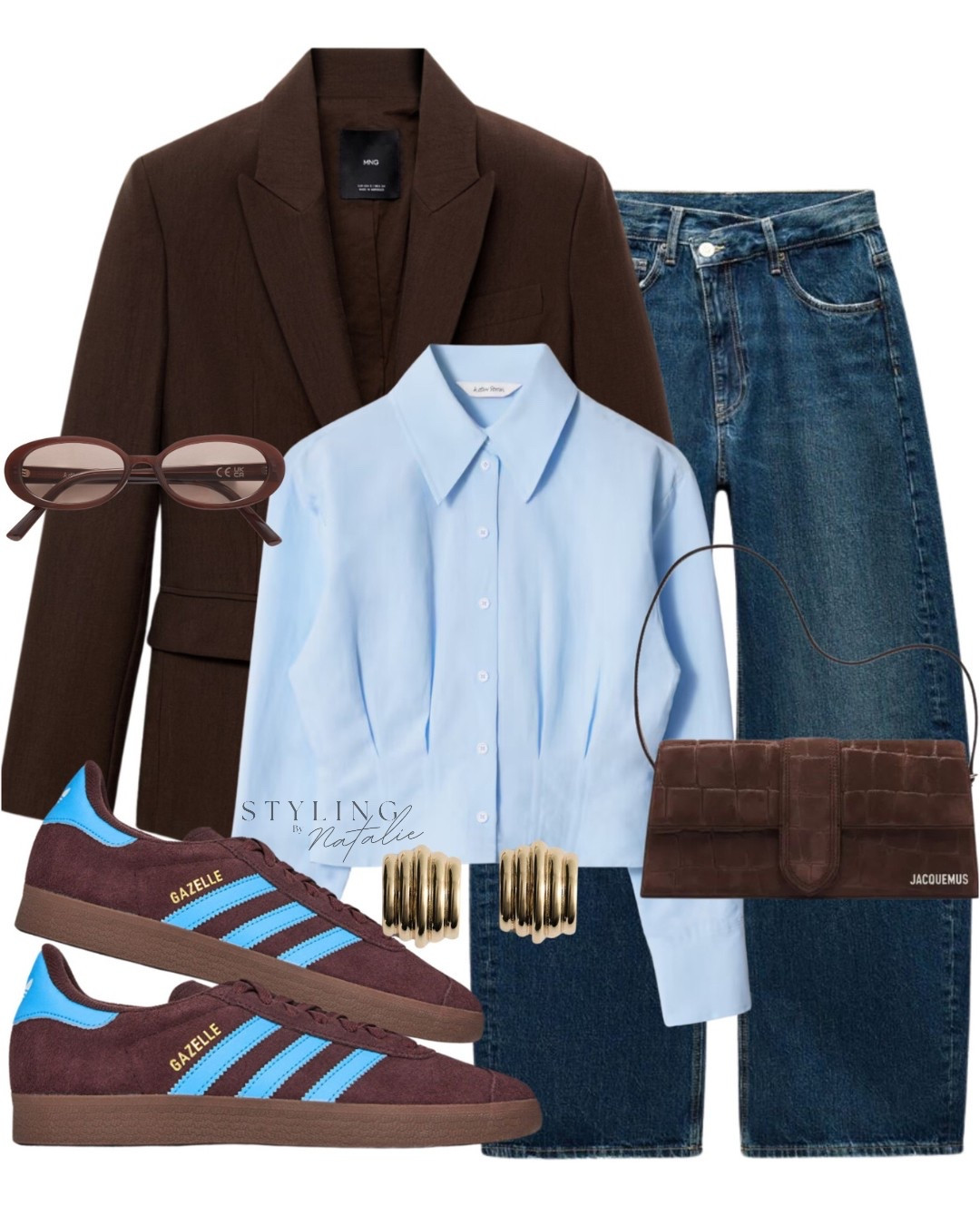 Blazer, jeans, crop shirt and burgundy/blue Adidas Gazelle trainers. Casual spring outfit

#LTKspring #LTKeurope #LTKstyletip